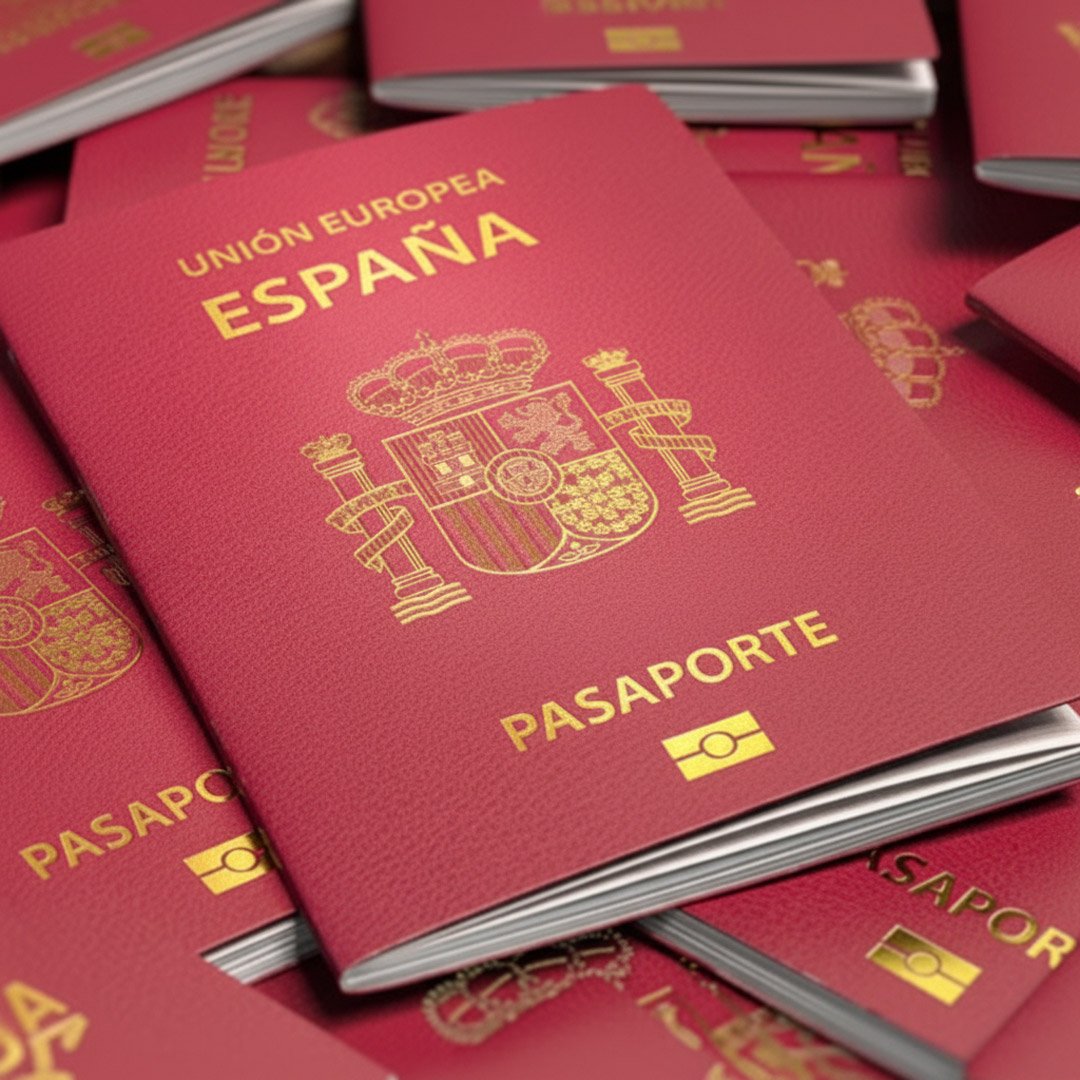 Pasaporte español sobre una mesa