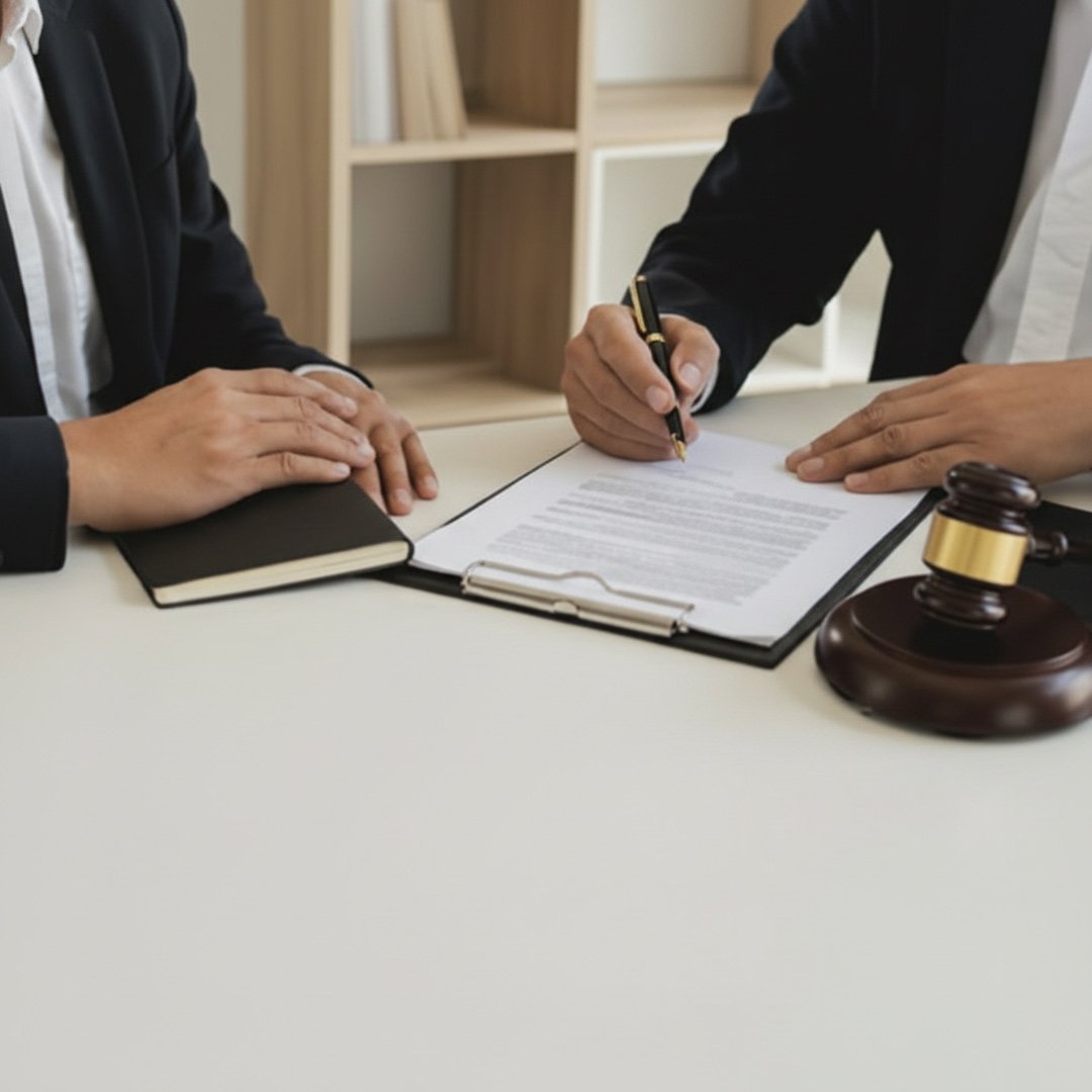Reunión con abogada revisando documentos legales